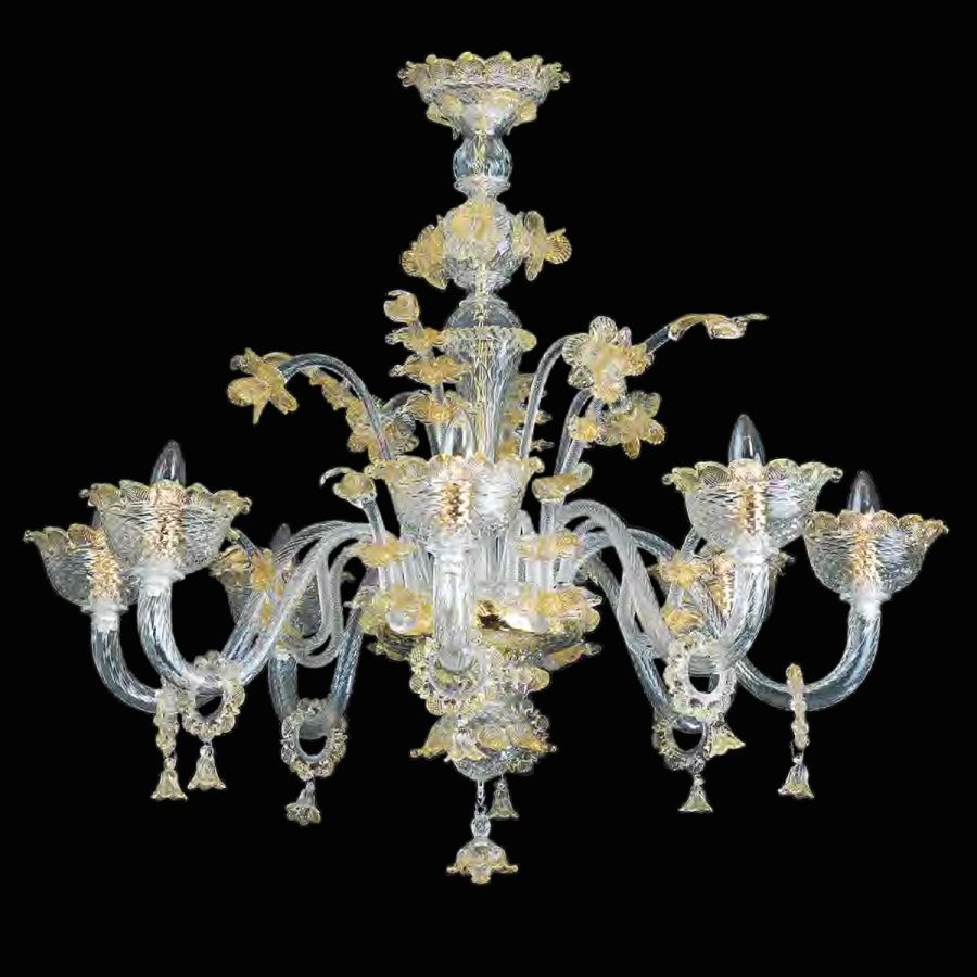 Dolfin – Kronleuchter aus Muranoglas mit 6 Lichtern, transparent/gold.