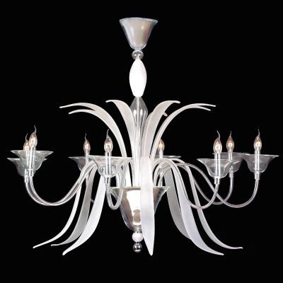 Airone - Lustre en verre de Murano 8 lumières transparent/blanc