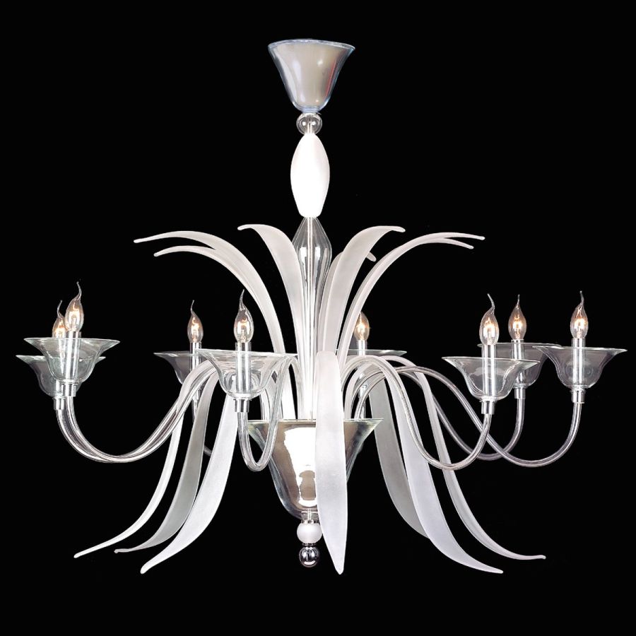 Airone – Kronleuchter aus Muranoglas, 8 Lichter, transparent/weiß