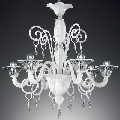Apollo - Lámpara de cristal de Murano blanco/transparente con 6 luces.