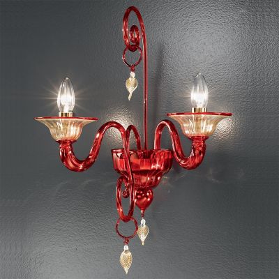 Apollo - Lámpara de pared 2 luces de cristal de Murano rojo/oro