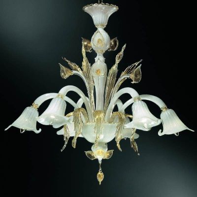 Aqua - Lámpara de cristal de Murano blanco/oro con 6 luces