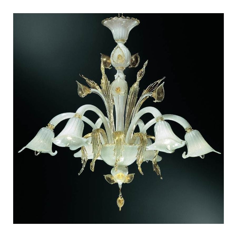 Aqua - Kronleuchter mit 6 Lichtern, aus weiß/goldenem Muranoglas