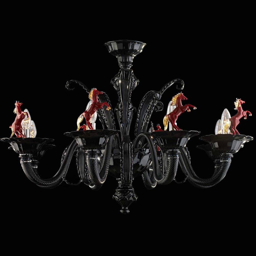 Cavallini - Lámparas de cristal de Murano negro con 6 luces. Cavallini - Lámparas de cristal de Murano negro con 6 luces.