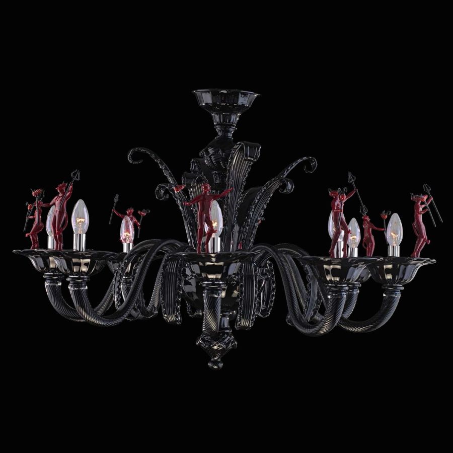 Diavoletti - Kronleuchter aus schwarzem Muranoglas mit 6 Lichtern.