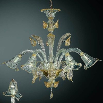 Aqua - Lámpara de 5 luces en cristal de Murano transparente/oro