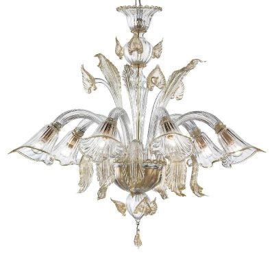Aqua - Lámpara de 6 luces en cristal de Murano transparente/oro