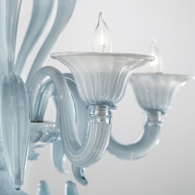 Colomba – Kronleuchter mit 15 Lichter 2 Ebenen, aus aquamarinblauem Muranoglas