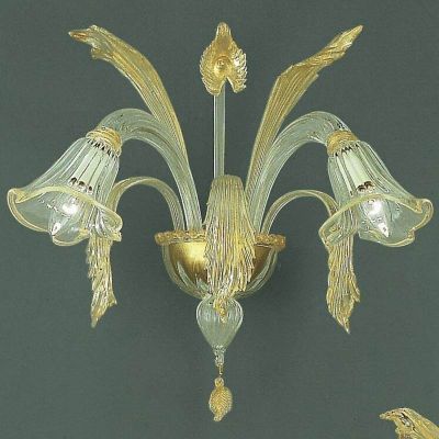 Aqua - Lámpara de pared 2 luces en cristal de Murano transparente/oro