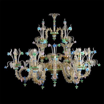 Murano chandelier Rezzonico Queen 12 lights Aquamarine