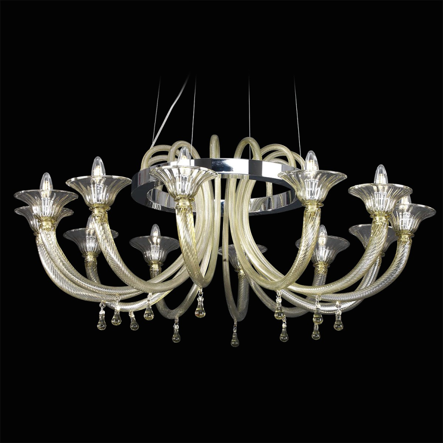 Andromeda - Lustre 12 lumières, en verre de Murano transparent/or Andromeda - Lustre 12 lumières, en verre de Murano transparent/or