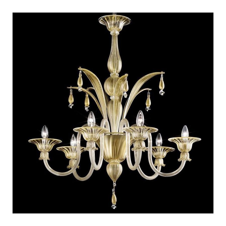 Barchessa - Lámpara de cristal de Murano dorado con 6 luces.