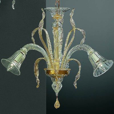Ca' d'oro - Transparenter/gold Kronleuchter aus Muranoglas mit 5 Lichtern