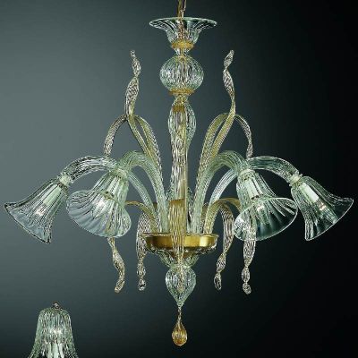 Ca' d'oro - Lámpara de cristal de Murano transparente/oro con 5 luces