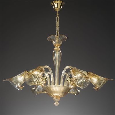 Appia - Lustre en verre de Murano ambre à 6 lumières.