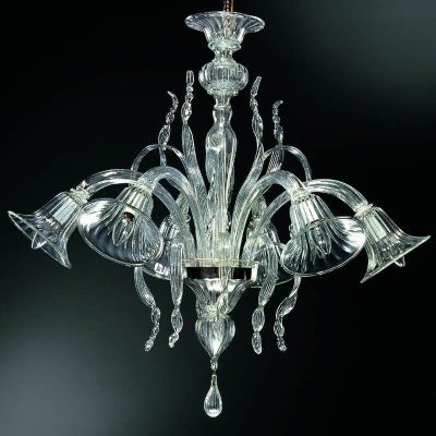 Ca' d'oro - Lámpara con 6 luces en cristal de Murano transparente