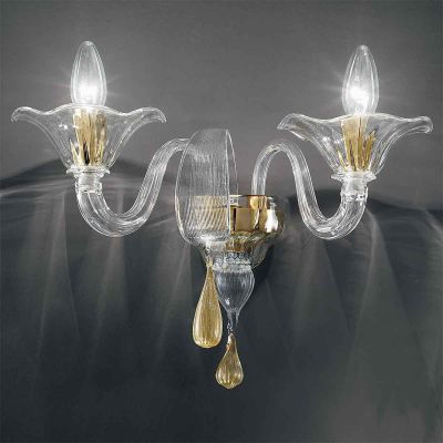 Aquileia - Lámpara de cristal de Murano transparente/oro 6 luces