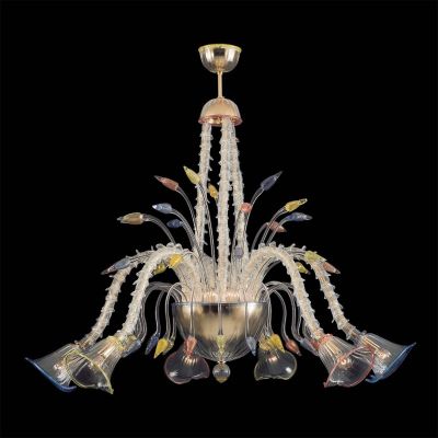 Cartesio - Lustre 6 lumières en verre de Murano transparent polychrome