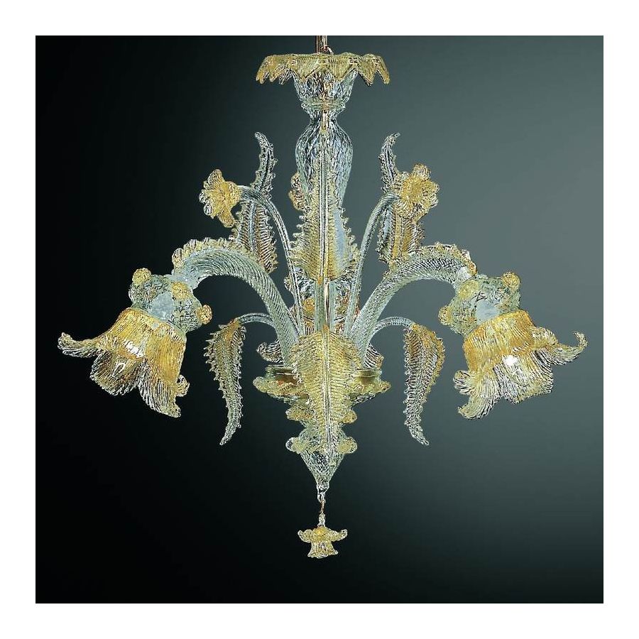 Canal Grande – Kronleuchter aus Muranoglas, 3 Lichter, Kristall/Gold