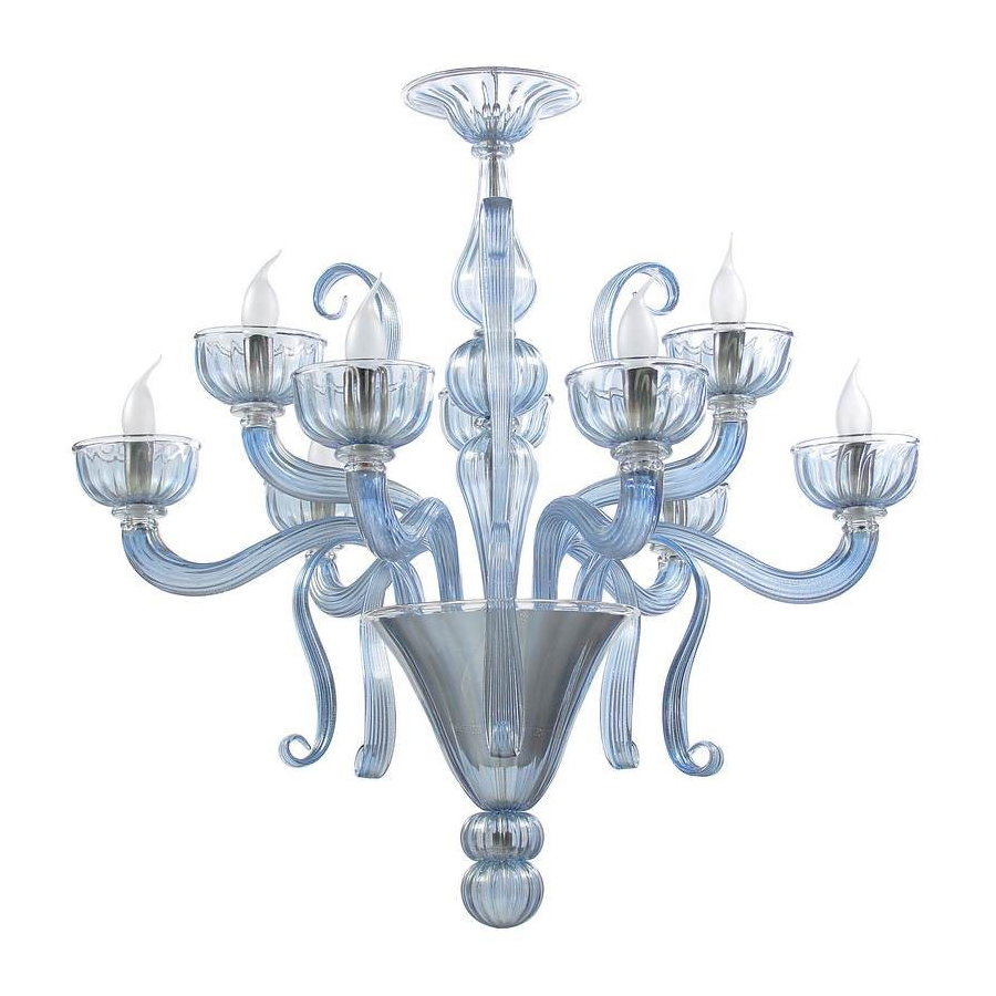 Serenella - Kronleuchter 8 Lichter aus transparentem himmelblauem Muranoglas. Serenella - Kronleuchter 8 Lichter aus transparentem himmelblauem Muranoglas.
