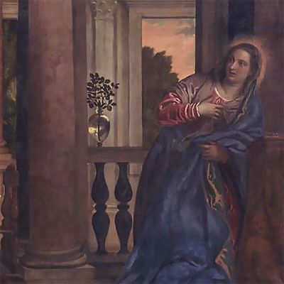 Detail des Gemäldes Verkündigung von Paolo Veronese.