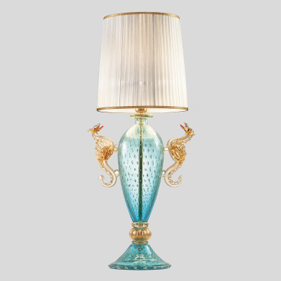 Dragoni - Lampada da tavolo in vetro di Murano - celeste/oro