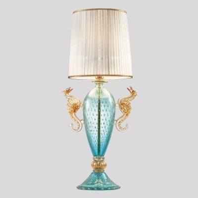 Dragoni - Lámpara de mesa en cristal de Murano, azul claro/oro