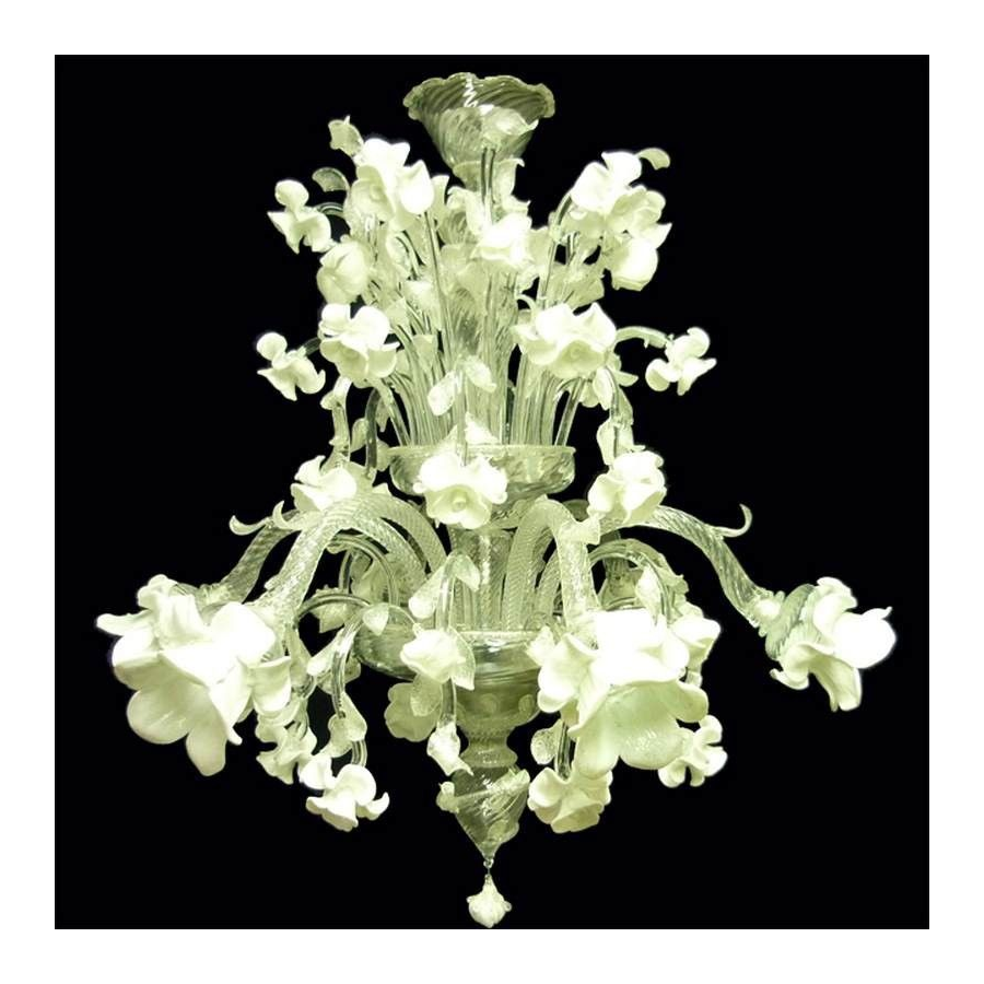 Jardin de roses argent - Lustre en verre de Murano Jardin de roses argent - Lustre en verre de Murano