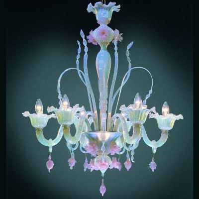 Casanova - Kronleuchter aus Muranoglas „Opaline“ mit 6 Lichtern.