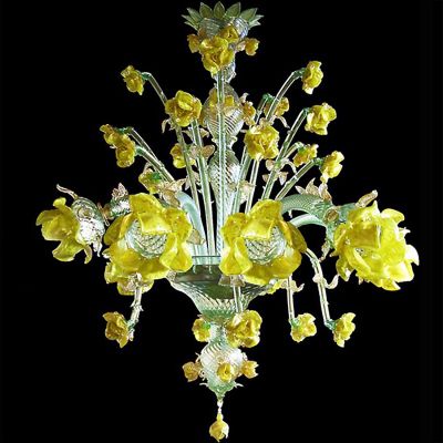 Rose gialle 8 luci - Lampadario in vetro di Murano