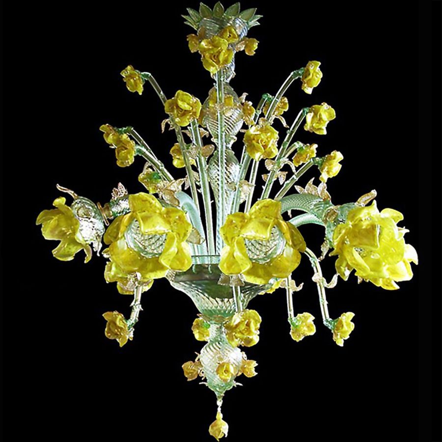 Roses jaunes 8 lumières - Lustre en verre de Murano