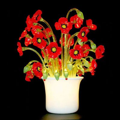 Murano Tischleuchte-Vase Mohnblumen