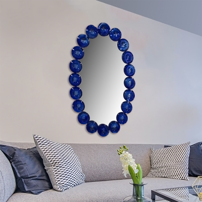 Oceano Blu - Espejo veneciano ovalado de cristal de Murano azul.