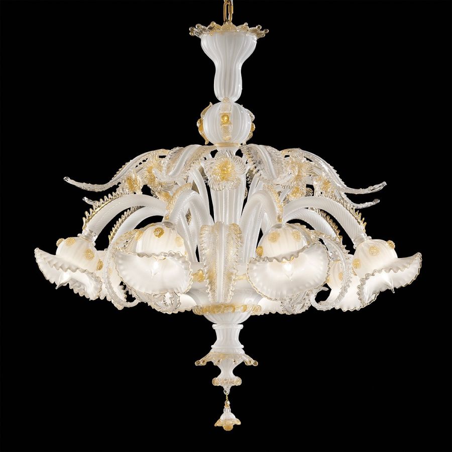 Dandolo - Lustre en verre de Murano soie blanc/doré à 6 lumières