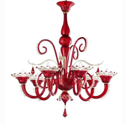 Grifone - Murano chandelier 6 lights All Red