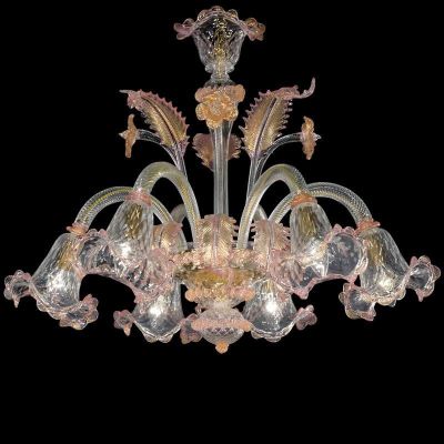 Elisir – Kronleuchter aus Muranoglas, 6 Lichter, Kristall/Rosa