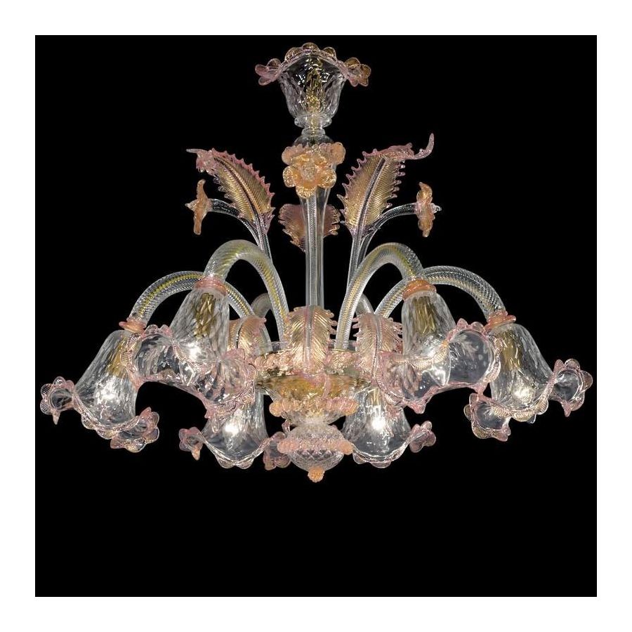 Elisir – Kronleuchter aus Muranoglas, 6 Lichter, Kristall/Rosa