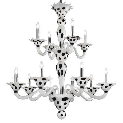Arlecchino chandelier 12 lights 2 levels White-silver black spots