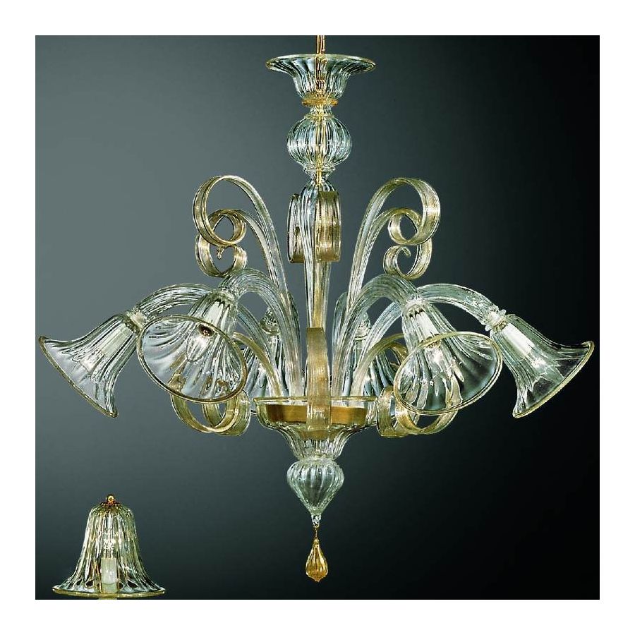 Gondola - Araña de cristal de Murano 6 luces transp/oro