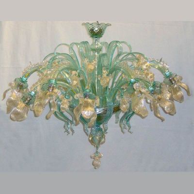 Iris dorado 12 luces - Lámpara de techo de Murano