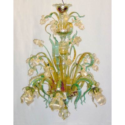 Iris green-gold - Murano glass chandelier