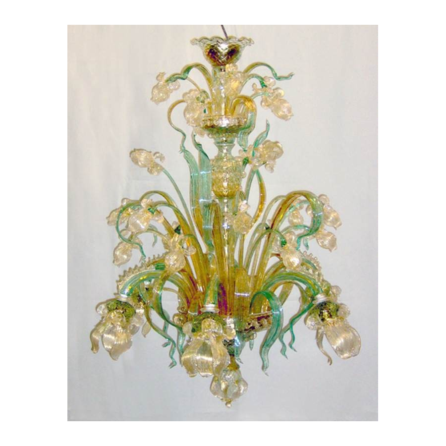 Iris vert-or - Lustre en verre de Murano Iris vert-or - Lustre en verre de Murano