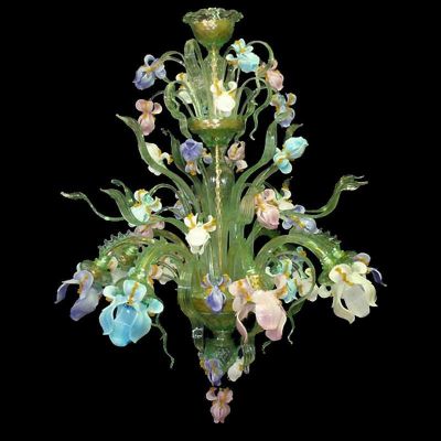 Iris green - Murano glass chandelier Flowers