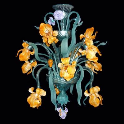 Iris orange flowers - Murano glass chandelier