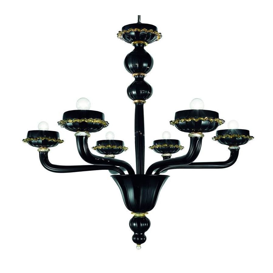 Arsenale - Lámpara 6 luces en cristal de Murano negro-oro