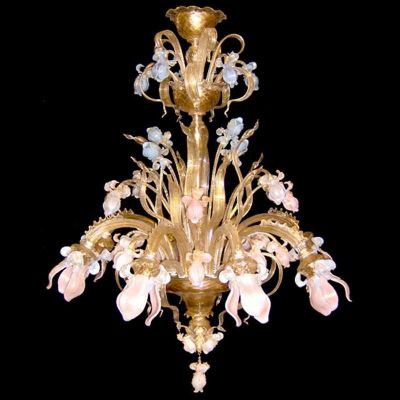 Iris rosa Oro - Lámpara de cristal de Murano