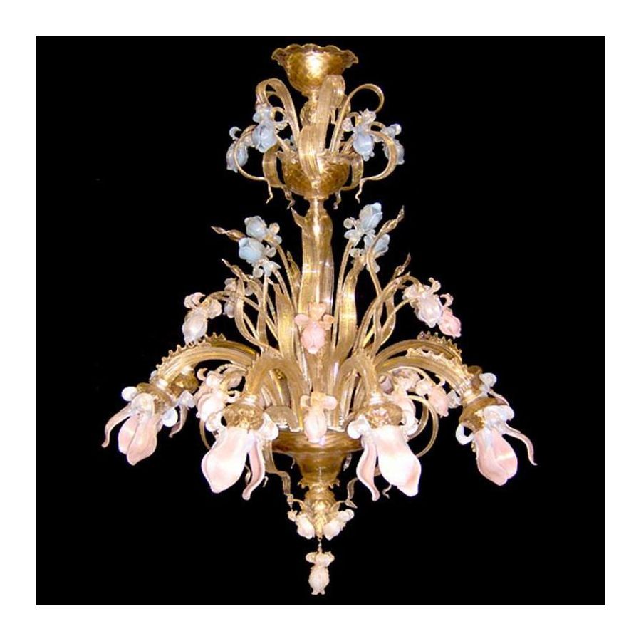 Iris rosa Oro - Lámpara de cristal de Murano