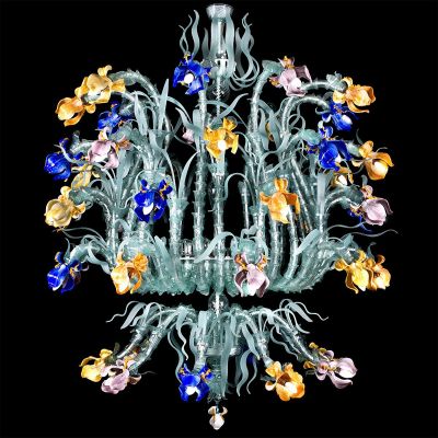Iris golden rose - Murano glass chandelier Flowers