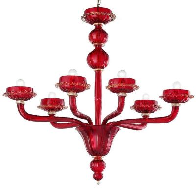 Arsenale - Lámpara 6 luces en cristal de Murano rojo-oro