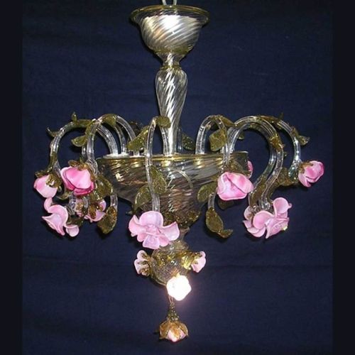 Boccioli di rosa - Lampadario in vetro di Murano